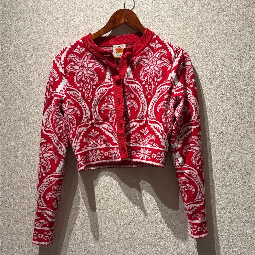 FARM Rio Vibrant Red and White Cardigan